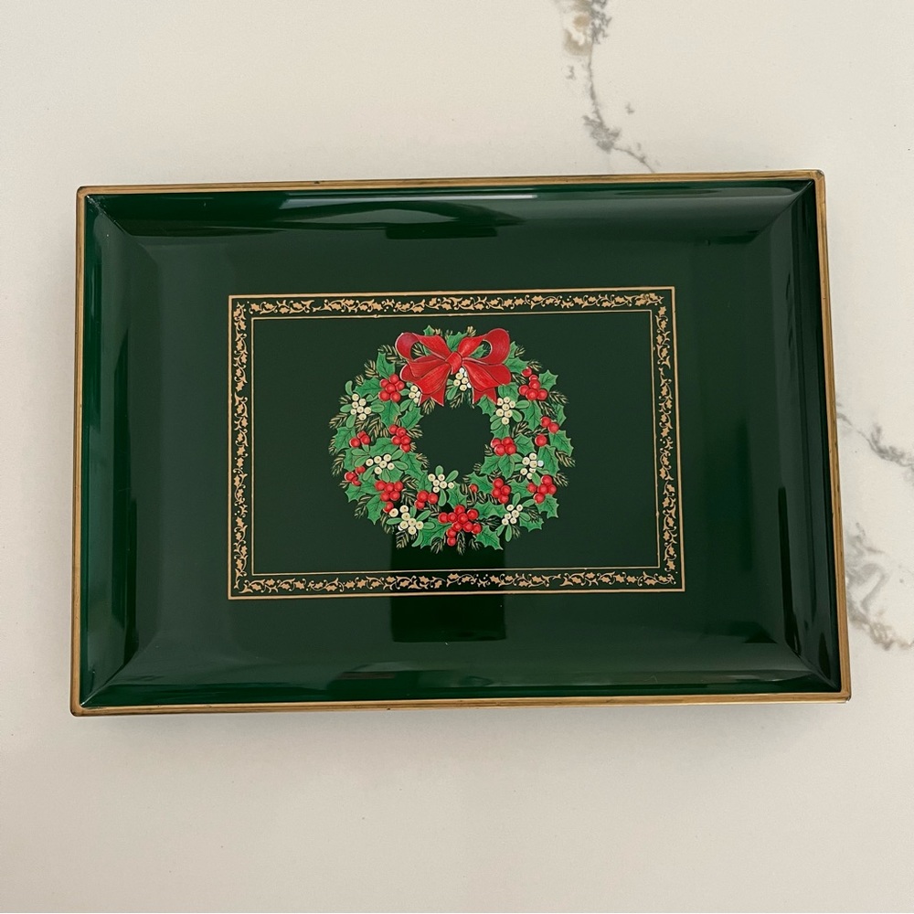 Trays Otagiri Retro Serving Japan Christmas Wreath Green Vintage Lacquerware